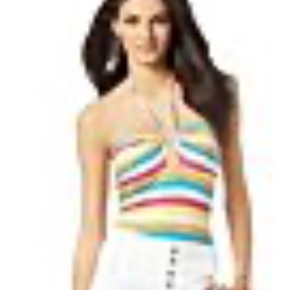NEW Baby Phat Y2K Rainbow stripe Rhinestone Cat Keyhole Halter L / XL - Picture 10 of 15